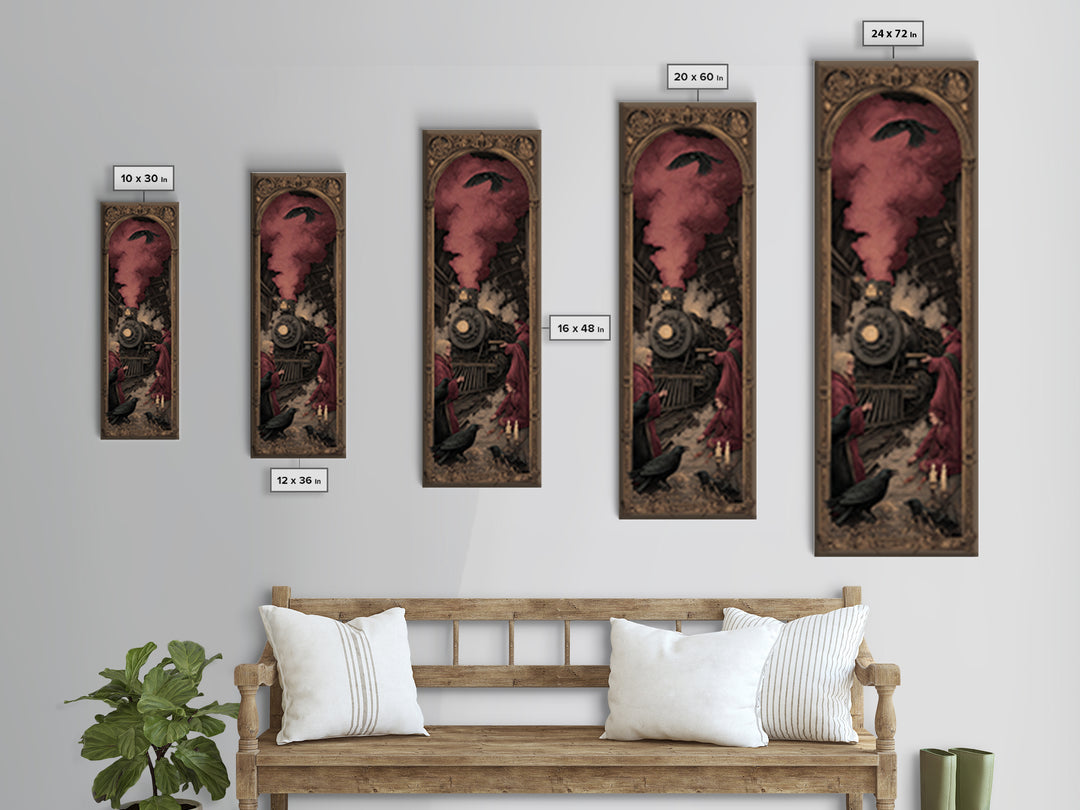 The Abandoned Train Station, Dark Renaissance Art, Tall Narrow Wall Art, Macabre Wall Art, Canvas Print, Halloween Wall Art