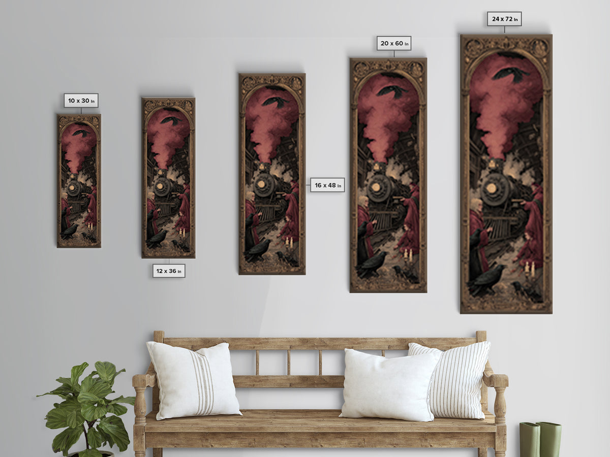 The Abandoned Train Station, Dark Renaissance Art, Tall Narrow Wall Art, Macabre Wall Art, Canvas Print, Halloween Wall Art