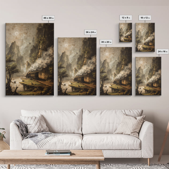 The Abandoned Train Station, Baroque Witchcraft Art, Vertical Wall Art, Dark Halloween Decor, Framed Canvas Print, Halloween Wall Art