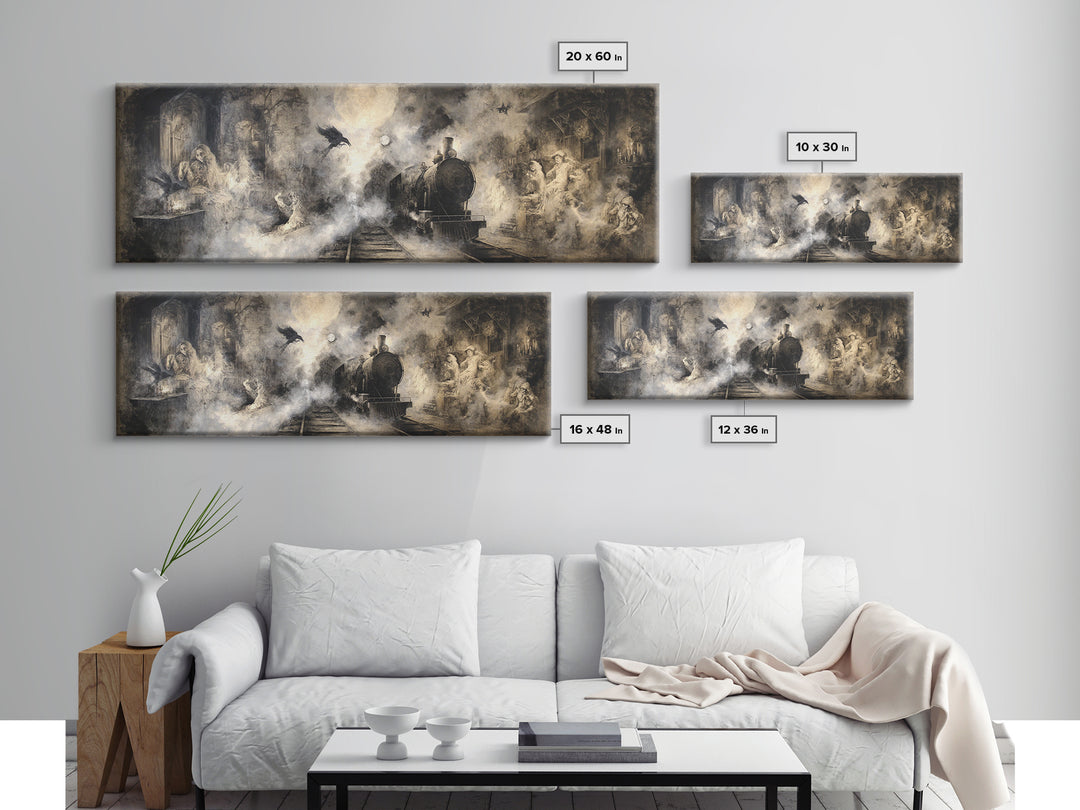 The Abandoned Train Station, Dark Romantic Horror Art, Extra Wide Wall Art, Macabre Wall Art, Canvas Print, Halloween Wall Art