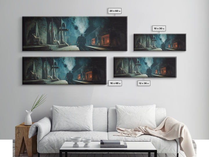 The Abandoned Train Station, Gothic Nightmare Art, Extra Wide Wall Art, Dark Halloween Decor, Canvas Print, Halloween Wall Art