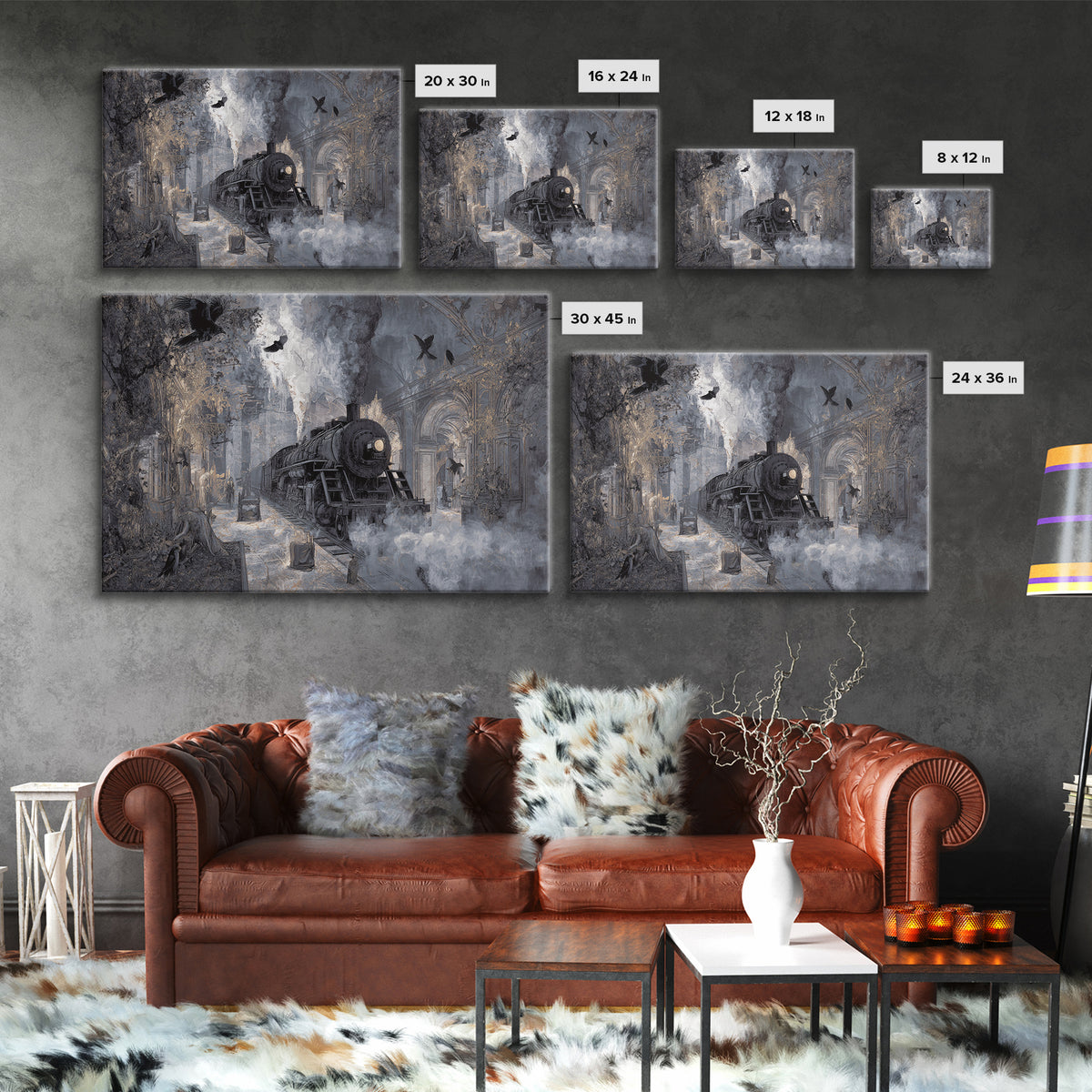 The Abandoned Train Station, Visionary Gothic Art, Landscape Wall Art, Macabre Wall Art, Canvas Print, Halloween Wall Art