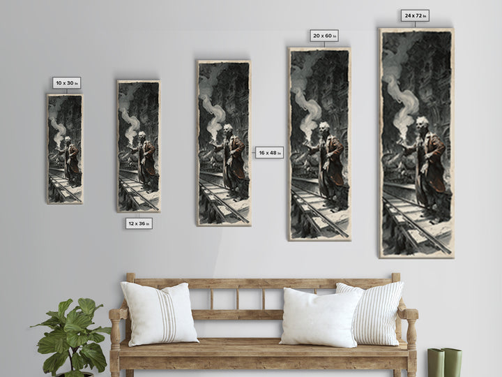 The Abandoned Train Station, Architectural Etching Art, Tall Narrow Wall Art, Gothic Horror Wall Art, Canvas Print