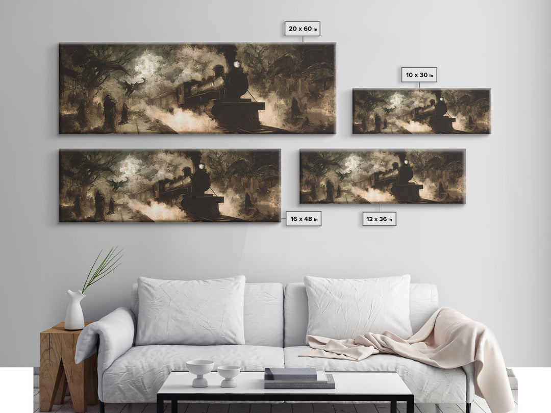 The Abandoned Train Station, Dark Symbolist Art, Extra Wide Wall Art, Macabre Wall Art, Framed Canvas Print, Halloween Wall Art