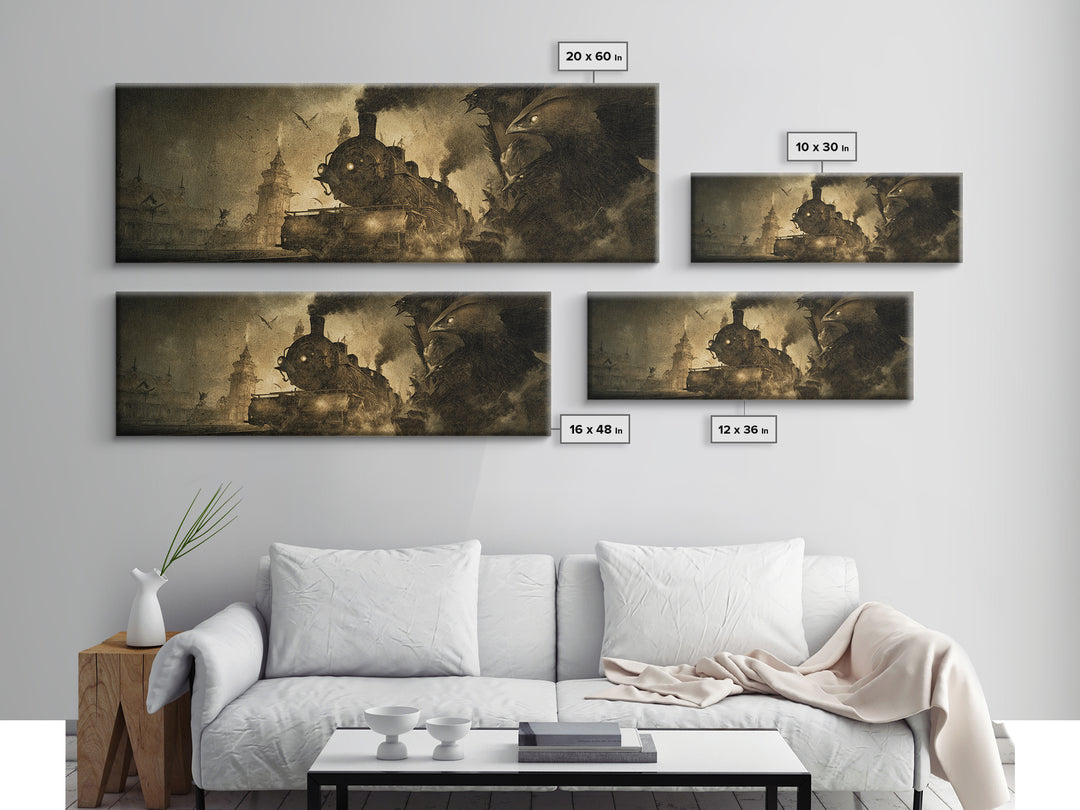 The Abandoned Train Station, Expressionist Nightmare Art, Extra Wide Wall Art, Gothic Horror Wall Art, Framed Canvas Print