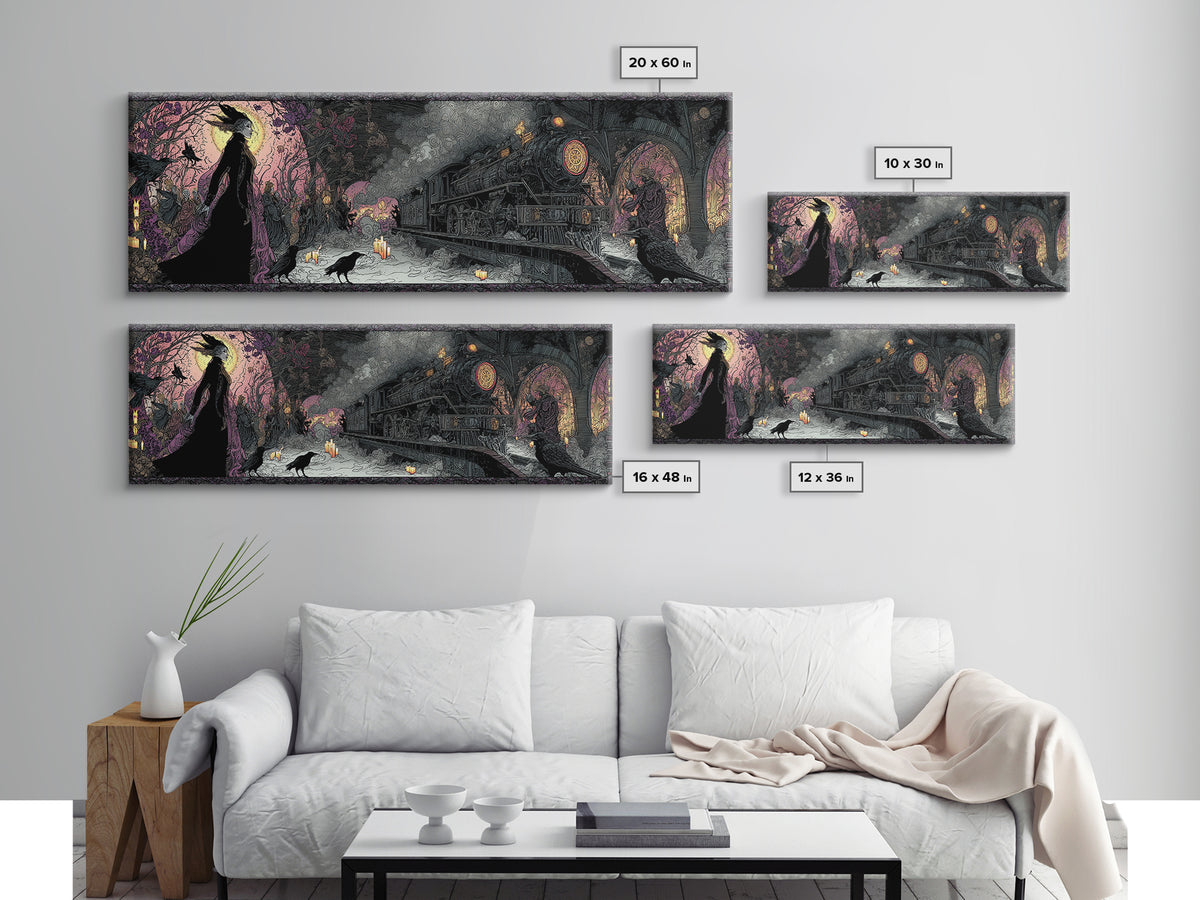 The Abandoned Train Station, Stained Glass Gothic Art, Extra Wide Wall Art, Dark Fantasy Wall Art, Canvas Print, Halloween Wall Art