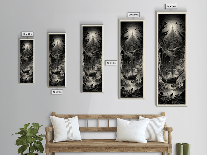 The Shipwreck Cove, Gothic Engraving Art, Tall Narrow Wall Art, Dark Fantasy Wall Art, Canvas Print, Halloween Wall Art
