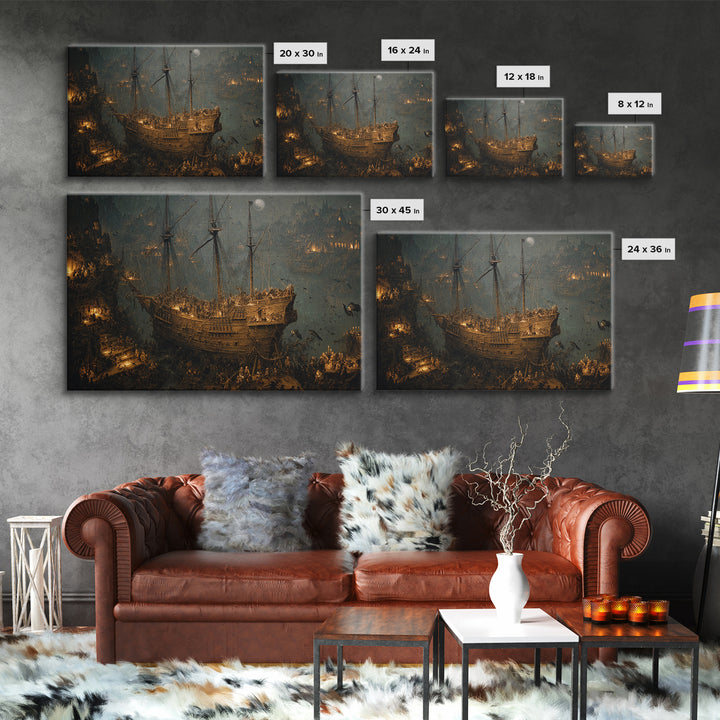 The Shipwreck Cove, Medieval Grotesque Art, Landscape Wall Art, Dark Fantasy Wall Art, Framed Canvas Print, Halloween Wall Art
