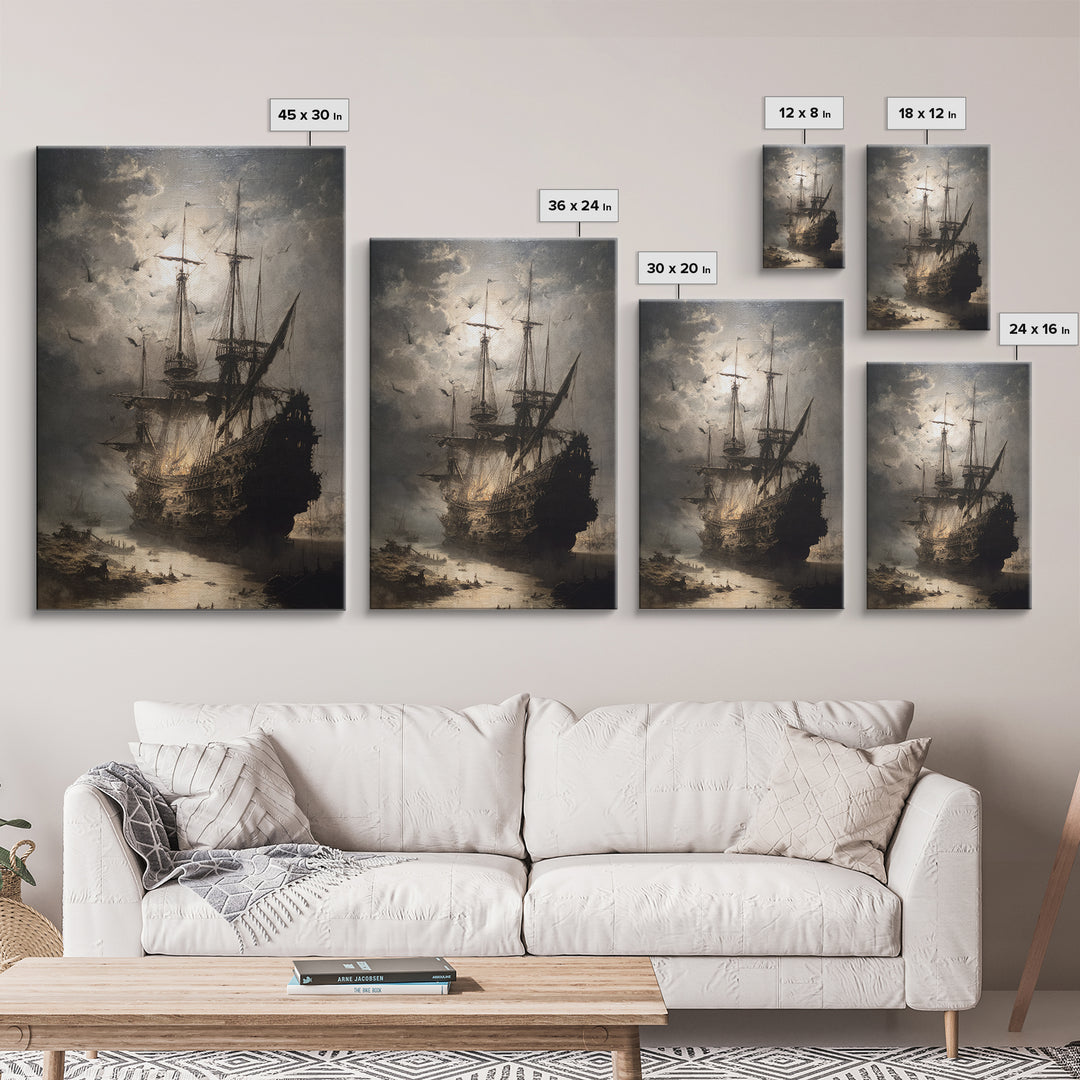 The Shipwreck Cove, Dark Romantic Horror Art, Vertical Wall Art, Dark Halloween Decor, Framed Canvas Print, Halloween Wall Art