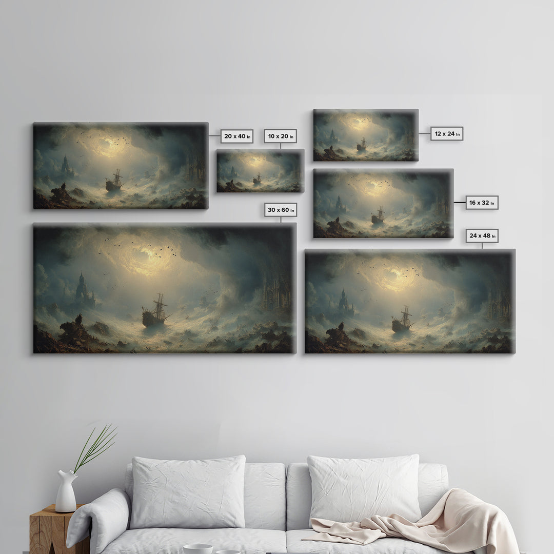 The Shipwreck Cove, Apocalyptic Romantic Art, Wide Panoramic Art, Macabre Wall Art, Canvas Print, Halloween Wall Art, Horror Wall Art