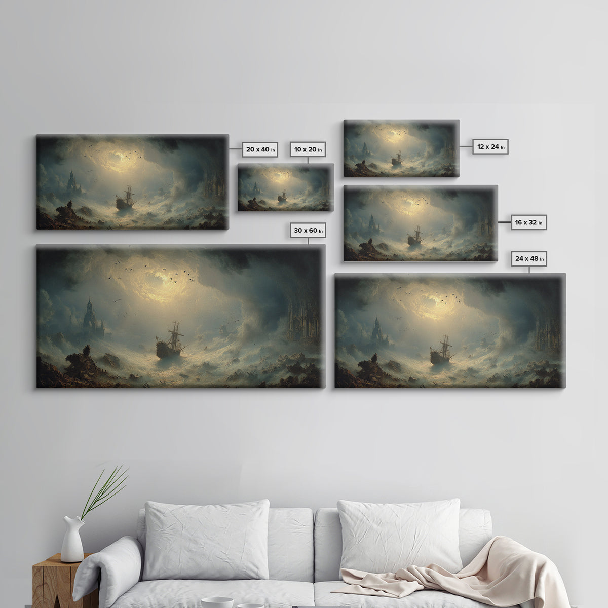 The Shipwreck Cove, Apocalyptic Romantic Art, Wide Panoramic Art, Macabre Wall Art, Canvas Print, Halloween Wall Art, Horror Wall Art