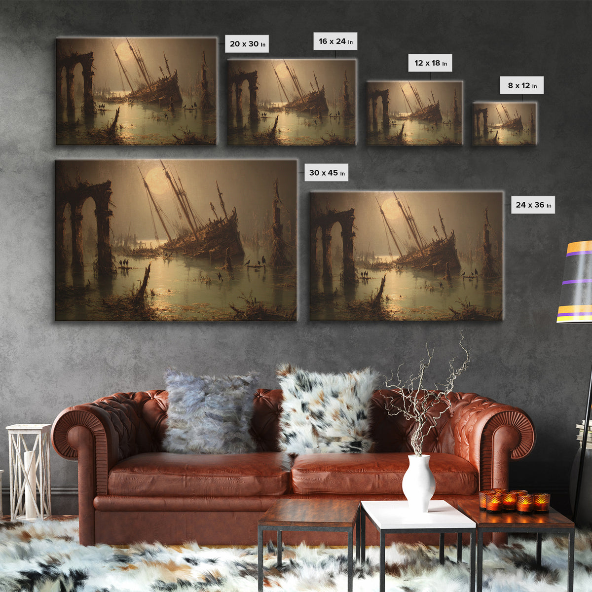 The Shipwreck Cove, Symbolist Gothic Landscape, Landscape Wall Art, Macabre Wall Art, Framed Canvas Print, Halloween Wall Art