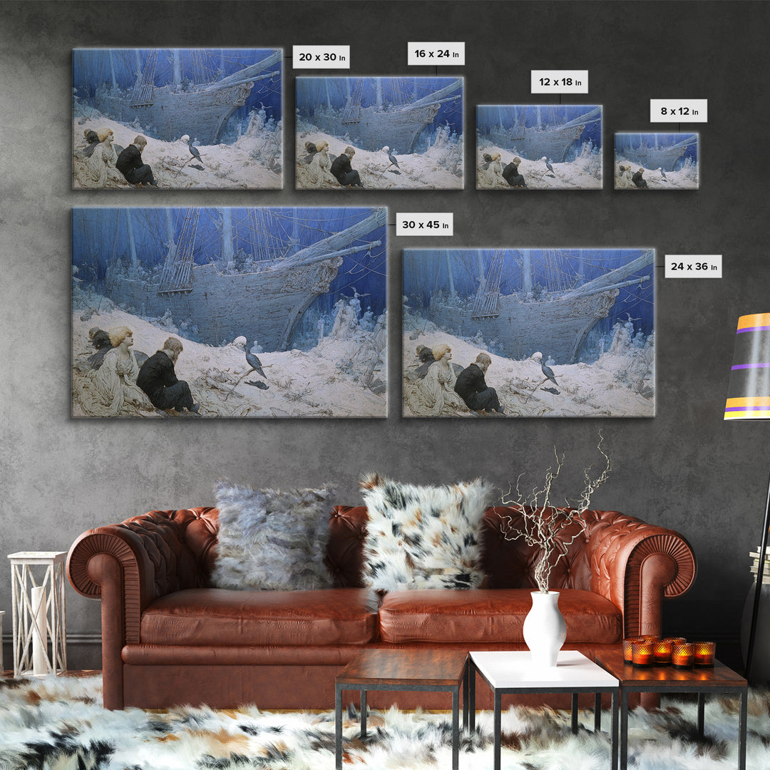 The Shipwreck Cove, Symbolist Death Art, Landscape Wall Art, Dark Fantasy Wall Art, Framed Canvas Print, Halloween Wall Art