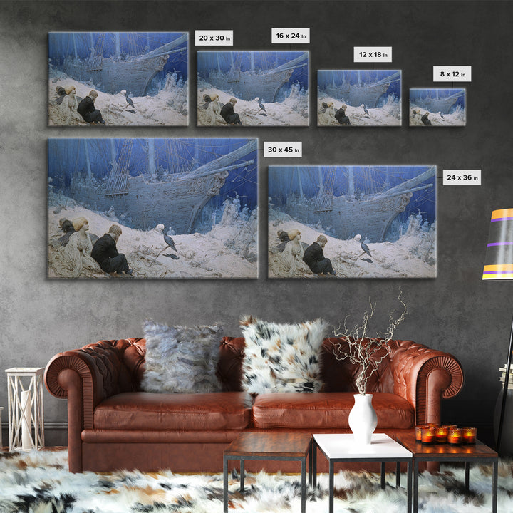 The Shipwreck Cove, Symbolist Death Art, Landscape Wall Art, Dark Fantasy Wall Art, Framed Canvas Print, Halloween Wall Art