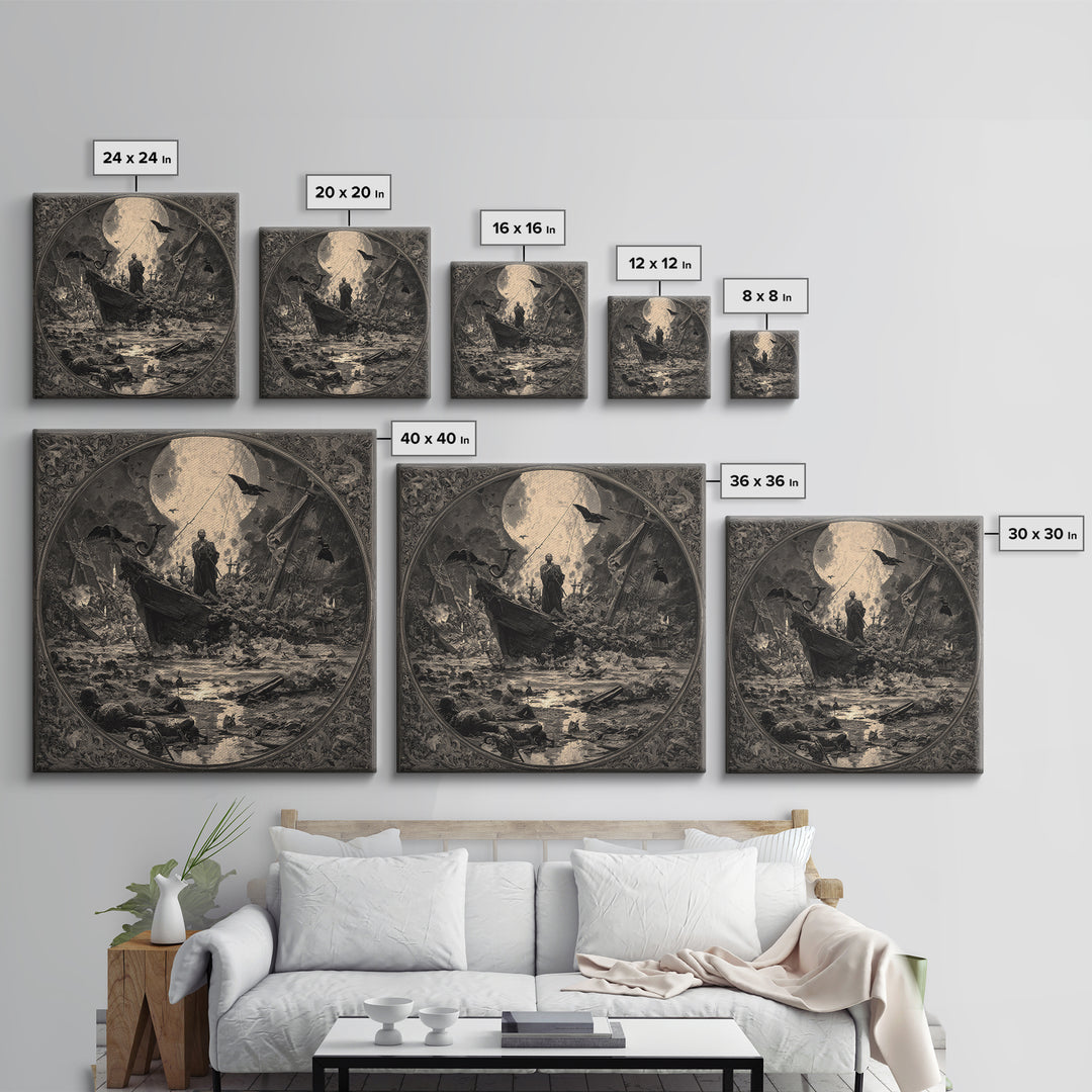 The Shipwreck Cove, Dark Symbolist Art, Square Wall Art, Macabre Wall Art, Framed Canvas Print, Halloween Wall Art