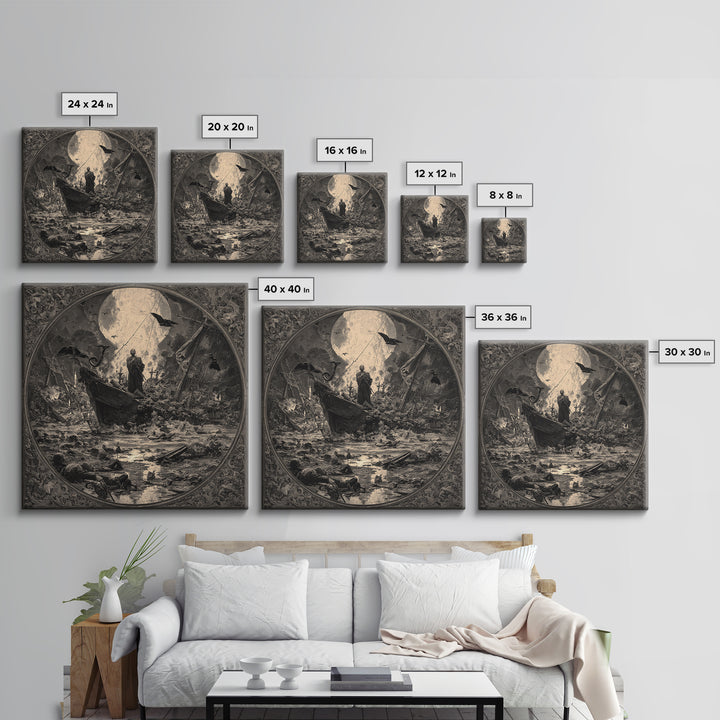 The Shipwreck Cove, Dark Symbolist Art, Square Wall Art, Macabre Wall Art, Framed Canvas Print, Halloween Wall Art
