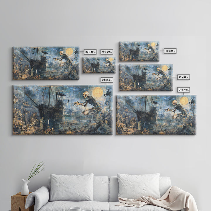 The Shipwreck Cove, Grotesque Carnival Art, Wide Panoramic Art, Dark Fantasy Wall Art, Framed Canvas Print, Halloween Wall Art
