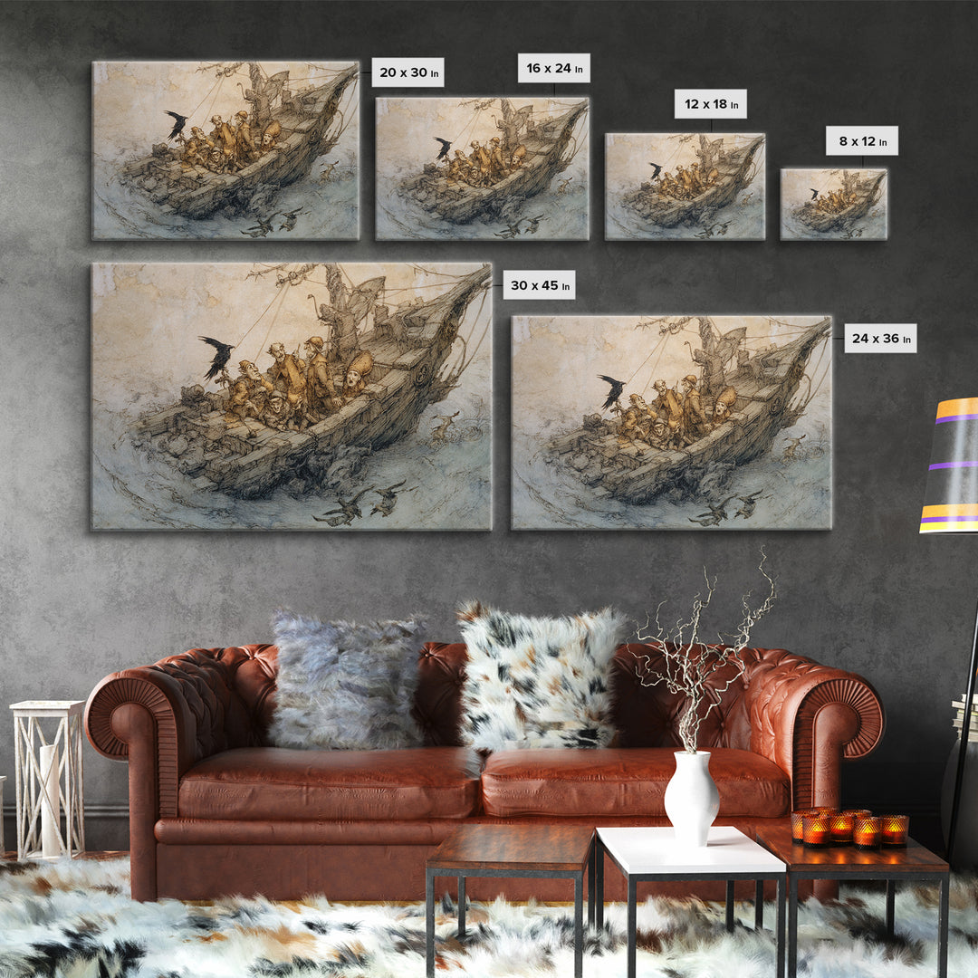 The Shipwreck Cove, Gothic Storybook Art, Landscape Wall Art, Gothic Horror Wall Art, Framed Canvas Print, Halloween Wall Art