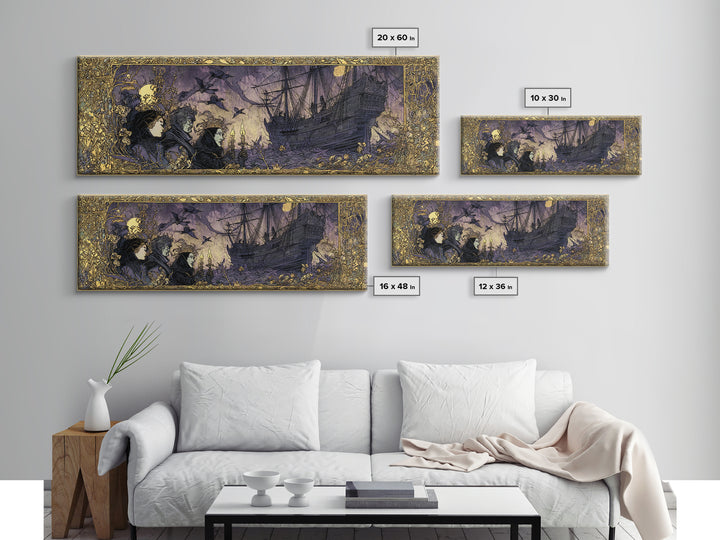 The Shipwreck Cove, Stained Glass Gothic Art, Extra Wide Wall Art, Dark Halloween Decor, Canvas Print, Halloween Wall Art