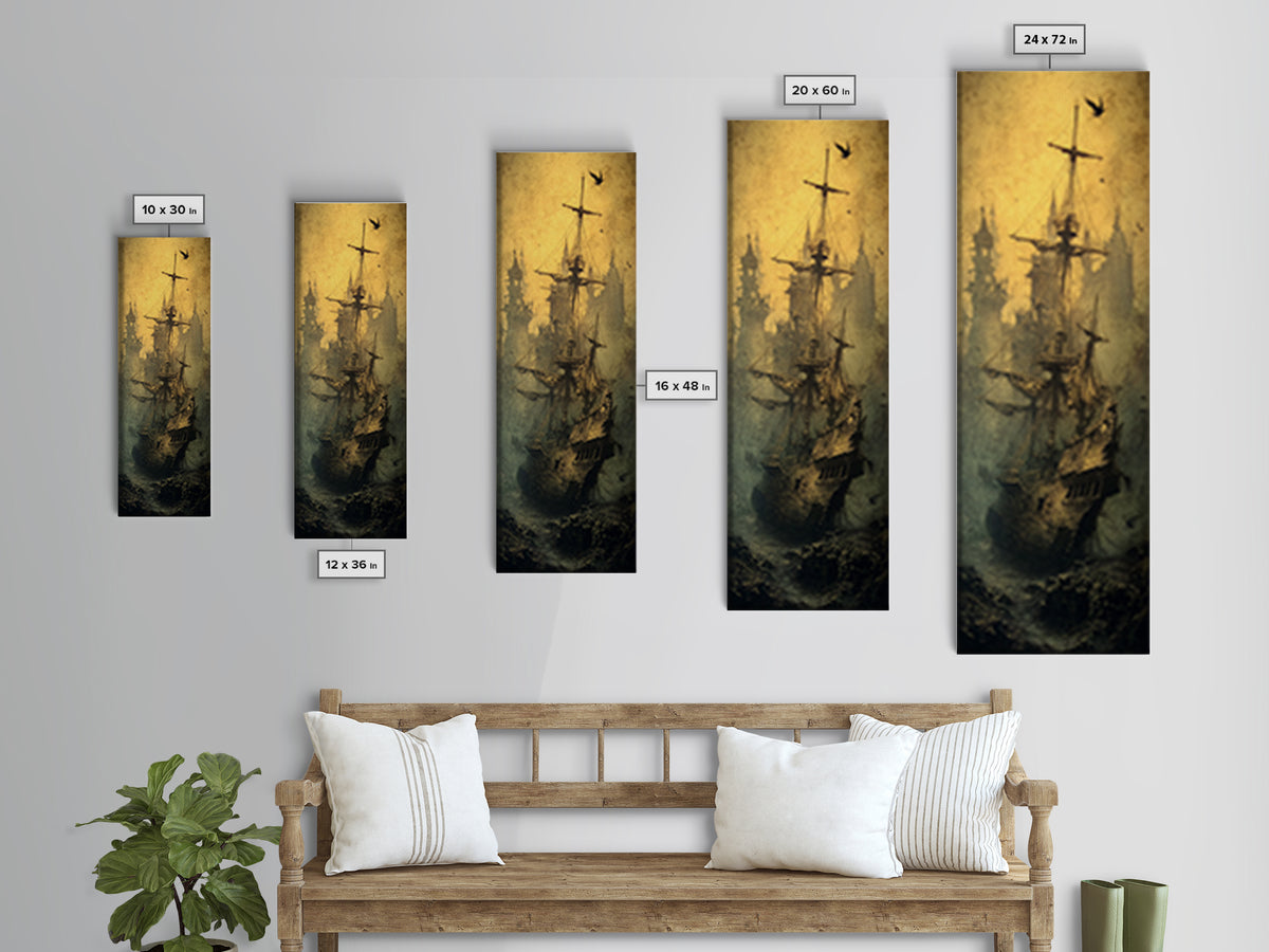 The Shipwreck Cove, Surreal Apocalyptic Art, Tall Narrow Wall Art, Dark Fantasy Wall Art, Canvas Print, Halloween Wall Art