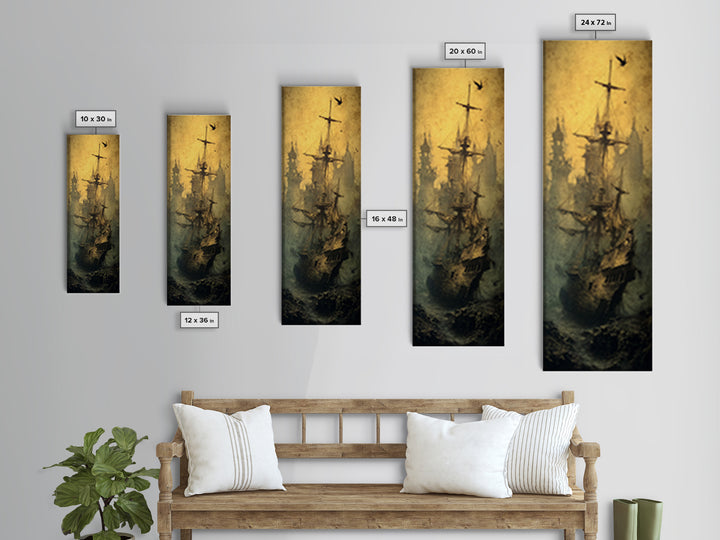 The Shipwreck Cove, Surreal Apocalyptic Art, Tall Narrow Wall Art, Dark Fantasy Wall Art, Canvas Print, Halloween Wall Art