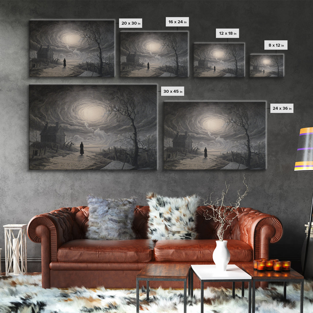 The Silent Schoolhouse, Romantic Gothic Landscape, Landscape Wall Art, Gothic Horror Wall Art, Canvas Print, Halloween Wall Art