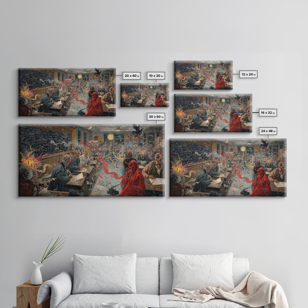 The Silent Schoolhouse, Grotesque Carnival Art, Wide Panoramic Art, Gothic Horror Wall Art, Canvas Print, Halloween Wall Art