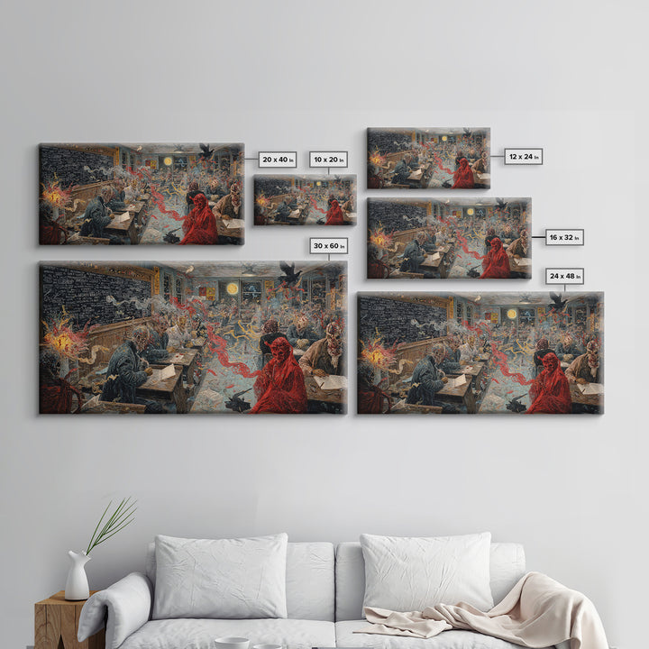 The Silent Schoolhouse, Grotesque Carnival Art, Wide Panoramic Art, Gothic Horror Wall Art, Canvas Print, Halloween Wall Art