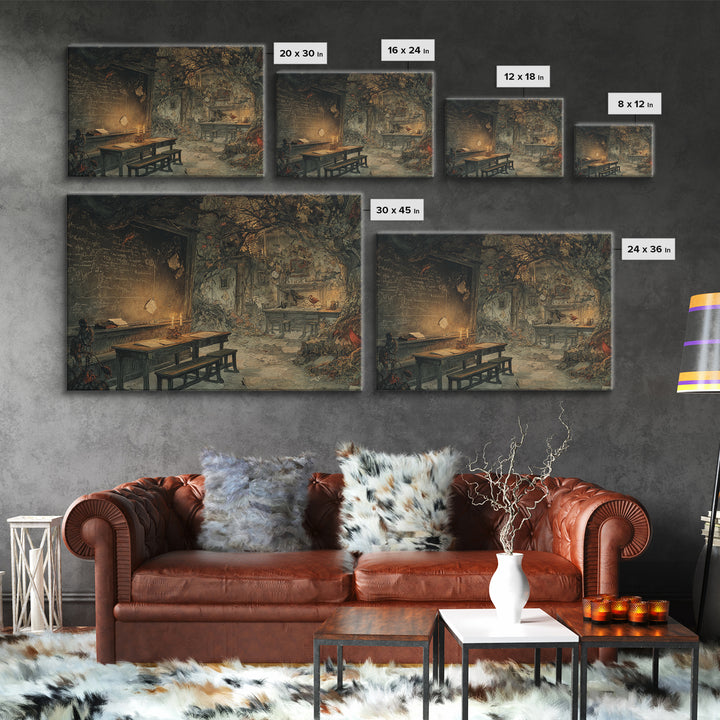 The Silent Schoolhouse, Gothic Storybook Art, Landscape Wall Art, Gothic Horror Wall Art, Framed Canvas Print, Halloween Wall Art