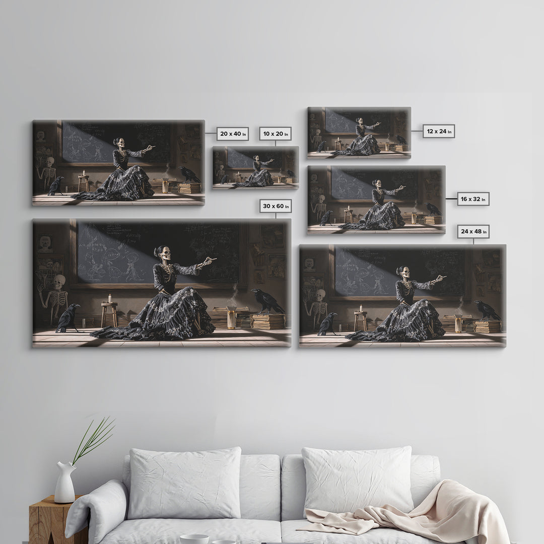 The Silent Schoolhouse, Macabre Folk Print Art, Wide Panoramic Art, Dark Halloween Decor, Framed Canvas Print, Macabre Wall Art