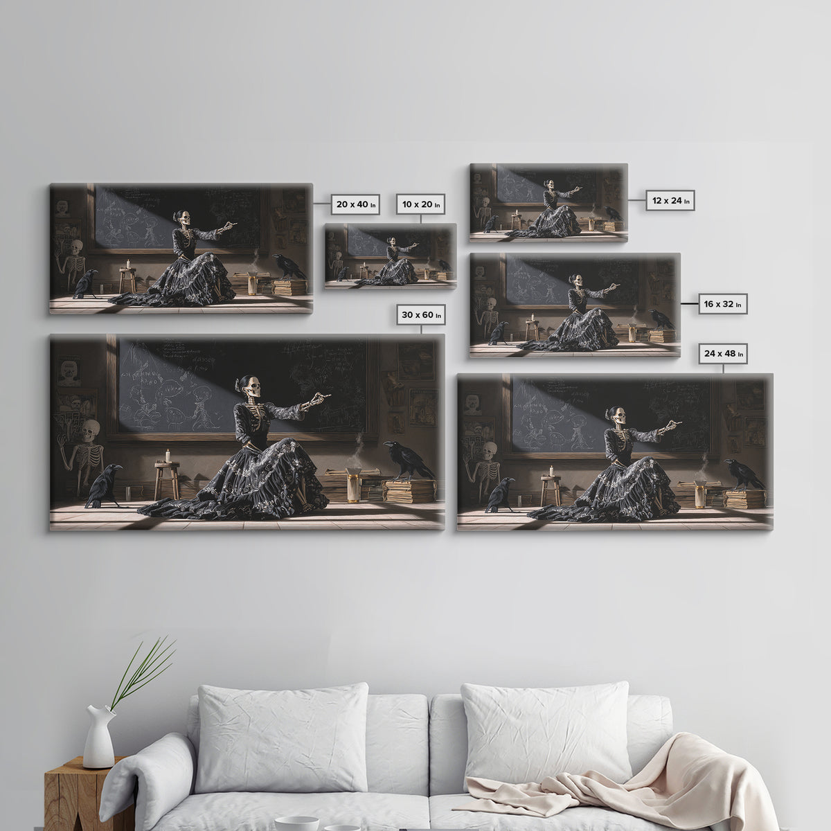The Silent Schoolhouse, Macabre Folk Print Art, Wide Panoramic Art, Dark Halloween Decor, Framed Canvas Print, Macabre Wall Art