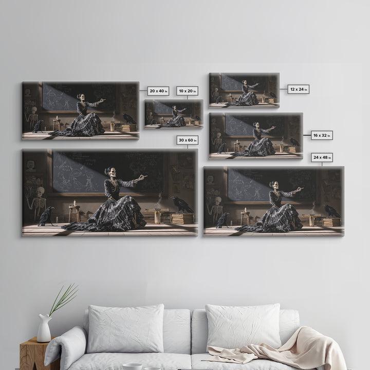 The Silent Schoolhouse, Macabre Folk Print Art, Wide Panoramic Art, Dark Halloween Decor, Framed Canvas Print, Macabre Wall Art