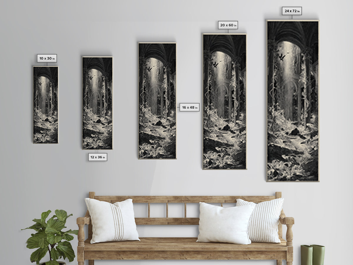 The Cemetery Greenhouse, Gothic Engraving Art, Tall Narrow Wall Art, Gothic Horror Wall Art, Framed Canvas Print, Halloween Wall Art