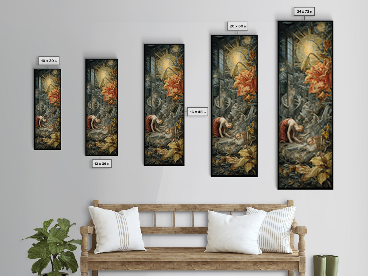 The Cemetery Greenhouse, Dark Renaissance Art, Tall Narrow Wall Art, Dark Fantasy Wall Art, Canvas Print, Halloween Wall Art