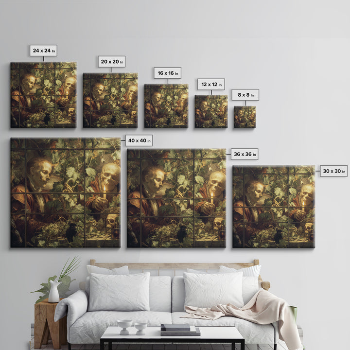 The Cemetery Greenhouse, Danse Macabre Art, Square Wall Art, Macabre Wall Art, Framed Canvas Print, Halloween Wall Art