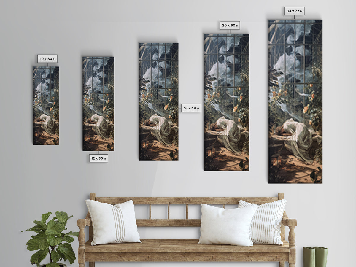 The Cemetery Greenhouse, Gothic Nightmare Art, Tall Narrow Wall Art, Dark Fantasy Wall Art, Framed Canvas Print, Halloween Wall Art