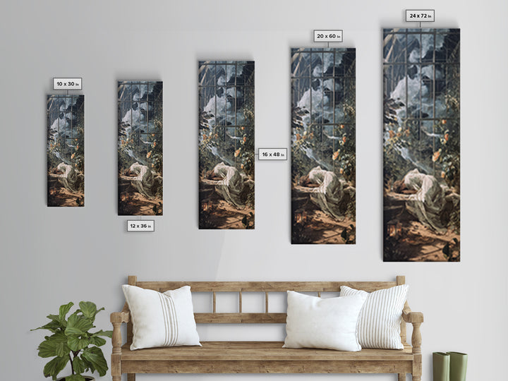 The Cemetery Greenhouse, Gothic Nightmare Art, Tall Narrow Wall Art, Dark Fantasy Wall Art, Framed Canvas Print, Halloween Wall Art