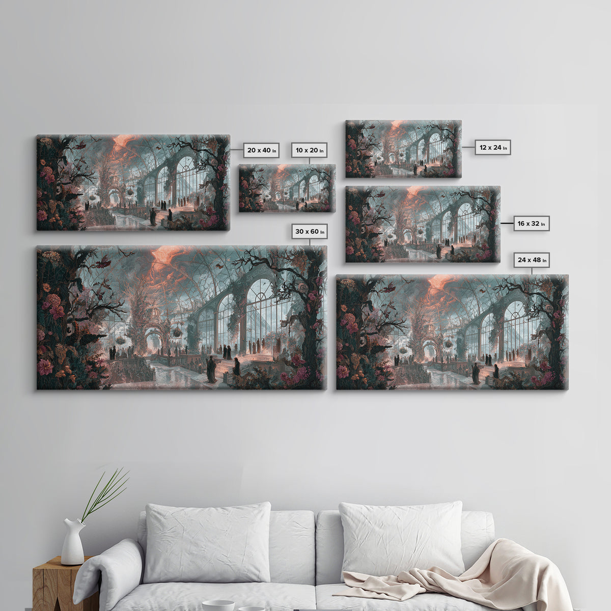 The Cemetery Greenhouse, Apocalyptic Romantic Art, Wide Panoramic Art, Macabre Wall Art, Canvas Print, Halloween Wall Art