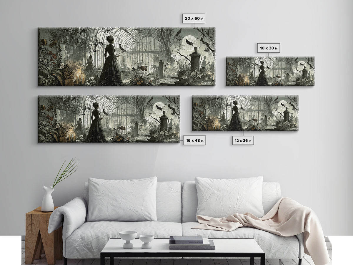 The Cemetery Greenhouse, Decadent Gothic Art, Extra Wide Wall Art, Dark Fantasy Wall Art, Canvas Print, Halloween Wall Art