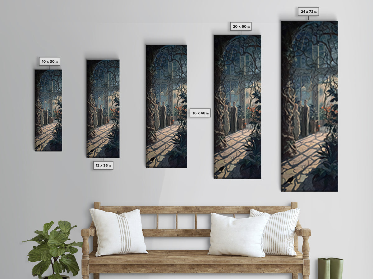 The Cemetery Greenhouse, Dark Symbolist Art, Tall Narrow Wall Art, Dark Halloween Decor, Framed Canvas Print, Halloween Wall Art
