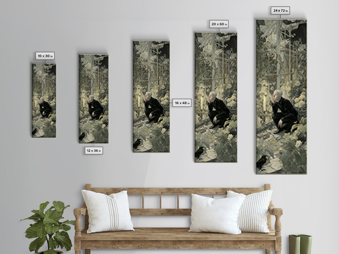 The Cemetery Greenhouse, Symbolist Etching Art, Tall Narrow Wall Art, Dark Fantasy Wall Art, Canvas Print, Halloween Wall Art