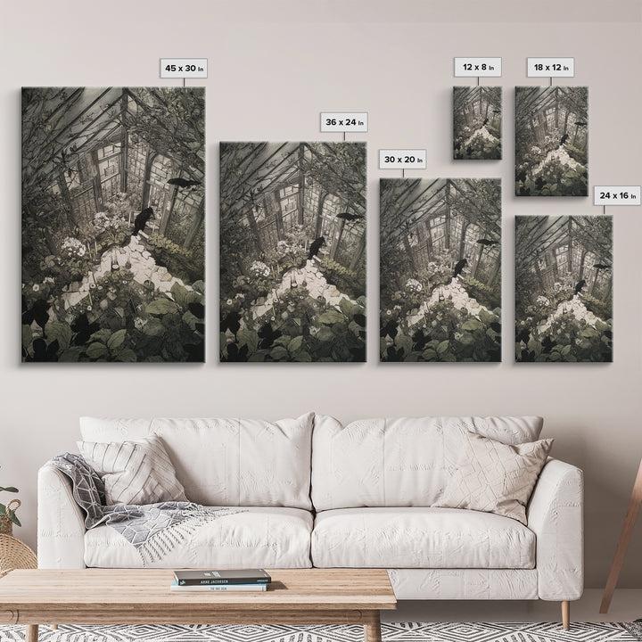 The Cemetery Greenhouse, Victorian Macabre Art, Vertical Wall Art, Dark Halloween Decor, Canvas Print, Halloween Wall Art