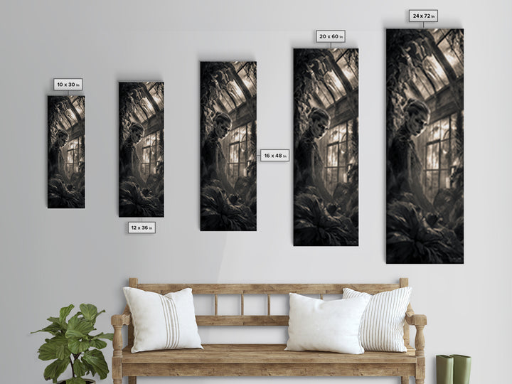 The Cemetery Greenhouse, Biomechanical Horror Art, Tall Narrow Wall Art, Gothic Horror Wall Art, Canvas Print, Halloween Wall Art