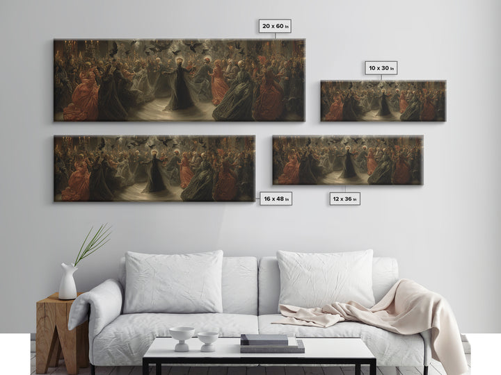 The Midnight Masquerade, Dark Renaissance Art, Extra Wide Wall Art, Gothic Horror Wall Art, Canvas Print, Halloween Wall Art