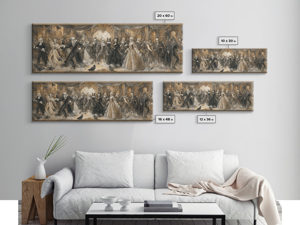 The Midnight Masquerade, Danse Macabre Art, Extra Wide Wall Art, Macabre Wall Art, Canvas Print, Halloween Wall Art