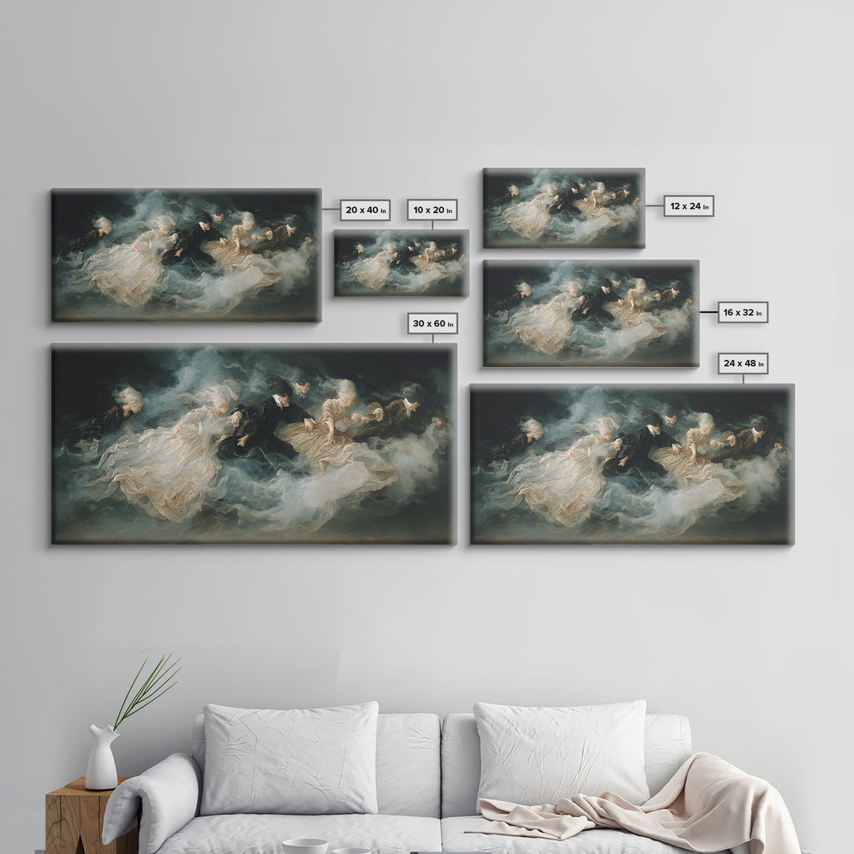 The Midnight Masquerade, Dark Romantic Horror Art, Wide Panoramic Art, Macabre Wall Art, Canvas Print, Halloween Wall Art