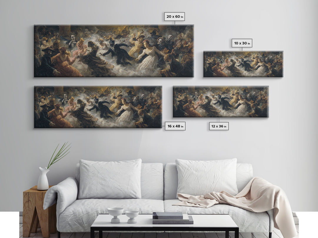 The Midnight Masquerade, Gothic Nightmare Art, Extra Wide Wall Art, Dark Halloween Decor, Canvas Print, Halloween Wall Art