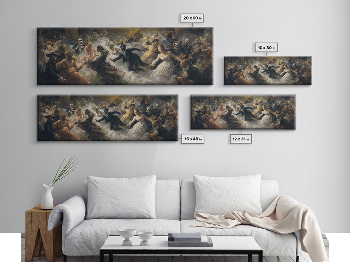 The Midnight Masquerade, Gothic Nightmare Art, Extra Wide Wall Art, Dark Halloween Decor, Canvas Print, Halloween Wall Art