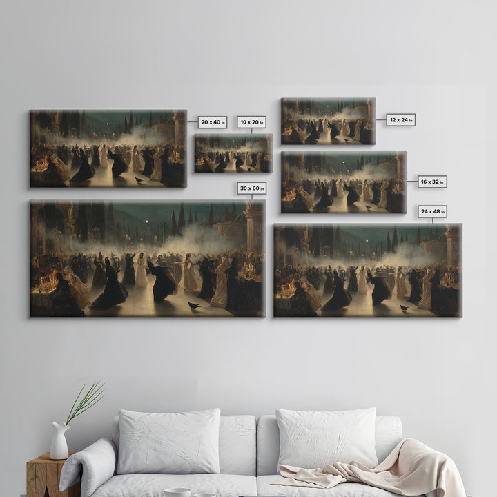 The Midnight Masquerade, Symbolist Gothic Landscape, Wide Panoramic Art, Dark Fantasy Wall Art, Canvas Print, Halloween Wall Art