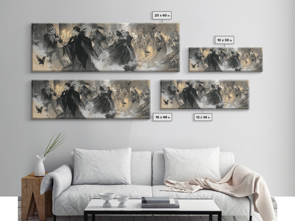 The Midnight Masquerade, Decadent Gothic Art, Extra Wide Wall Art, Gothic Horror Wall Art, Canvas Print, Halloween Wall Art